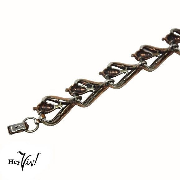 Vintage Signed Star Copper Color Metal Textured Leaf Bracelet 7 1/2" - Hey Viv - Picture 2 of 6